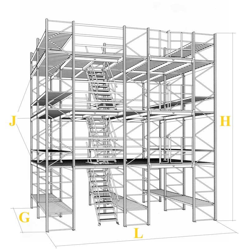 Складской мезонин на основе паллетных стеллажей 200м2 (2 этажа, металлический)
